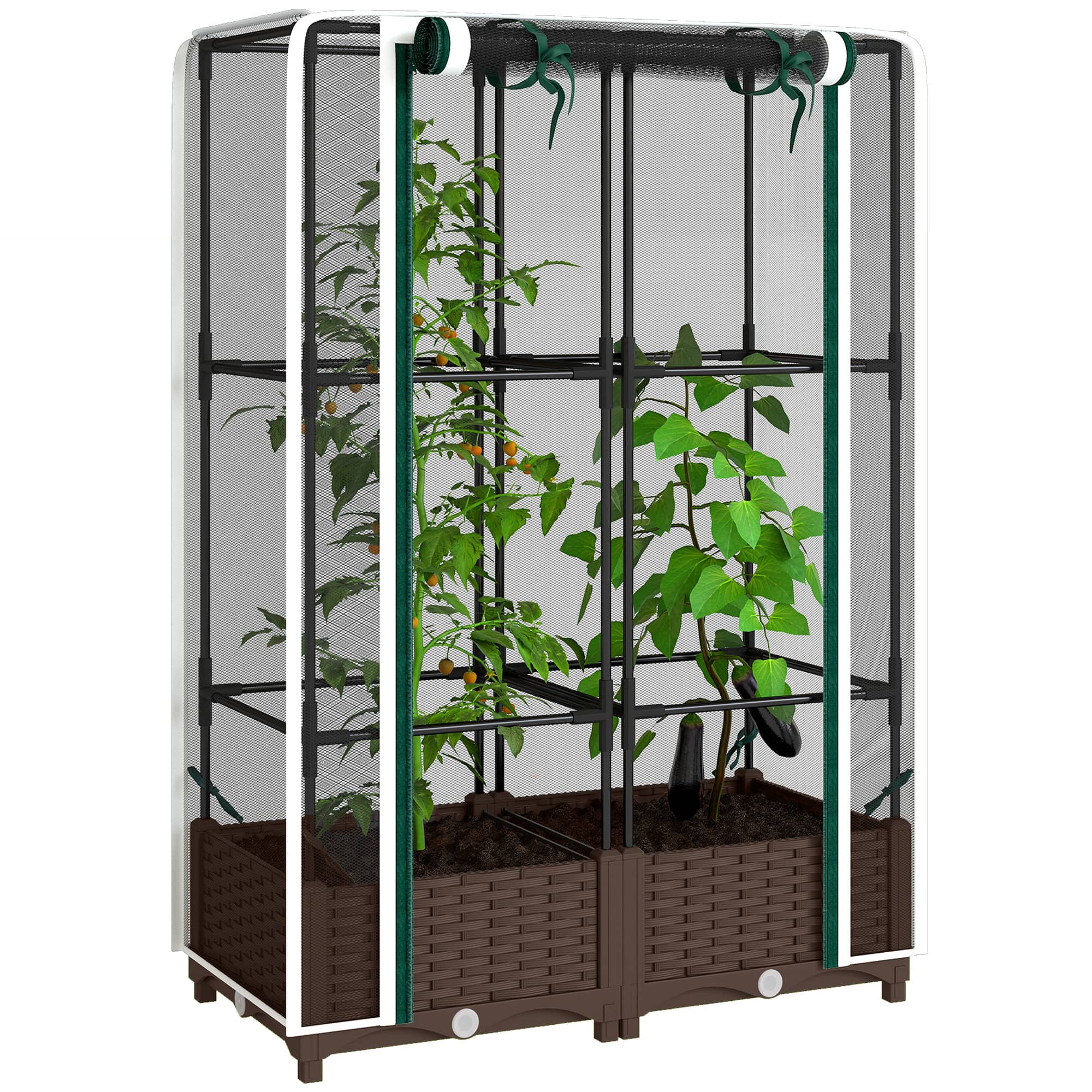 Outsunny Raised Garden Bed with Trellis and Crop Cage - Image 1