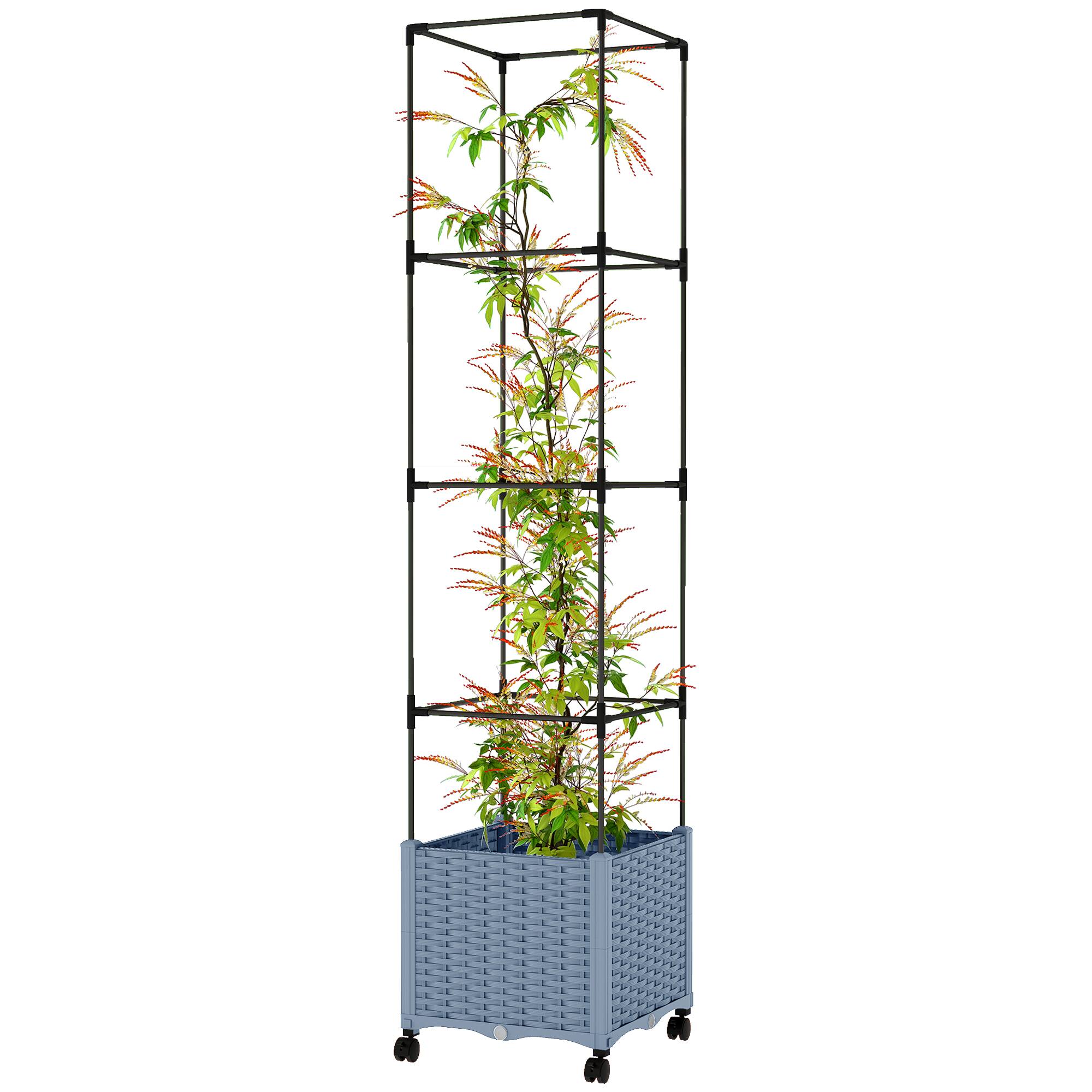Outsunny Raised Garden Bed with Trellis and Locking Wheels - Image 1